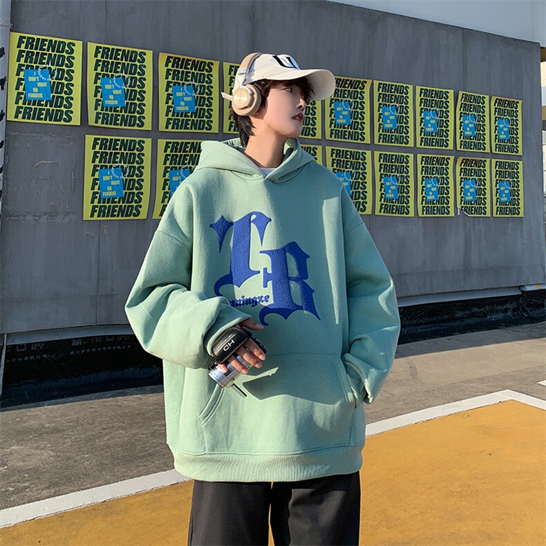 XZ213-JK07-P60控75港风大码ins潮牌百搭印花袋鼠兜套头连帽卫衣,男装卫衣,星座213