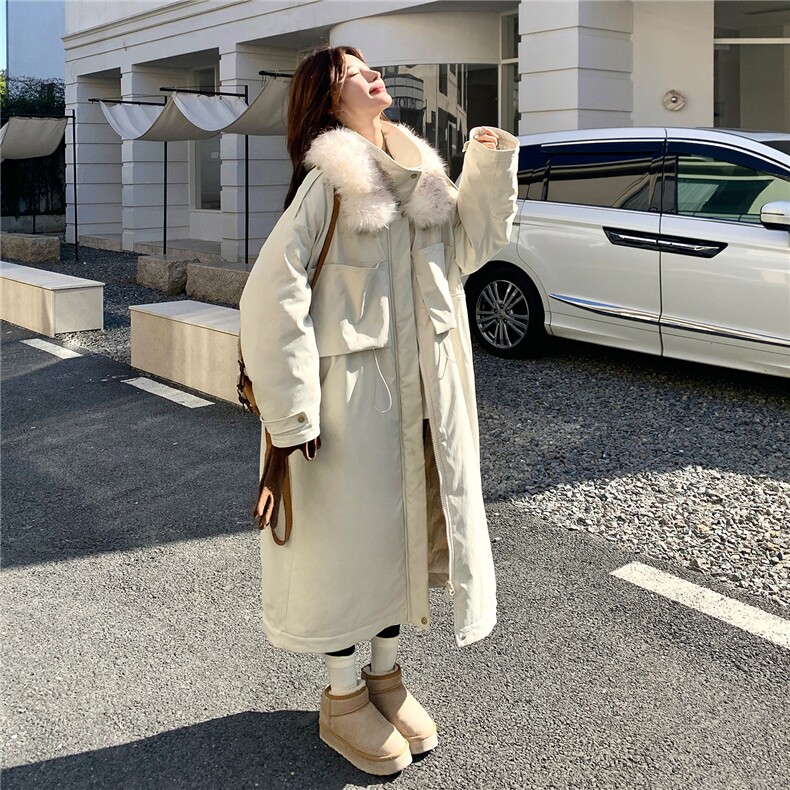 2C085-Q118P320K488大毛领宽松大码90白鸭绒长款外套大衣,女装羽绒服,2C085