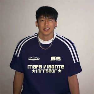 夏季美式高街重磅纯棉三条杠织带撞色男女短袖T恤ZD367-特P30图片