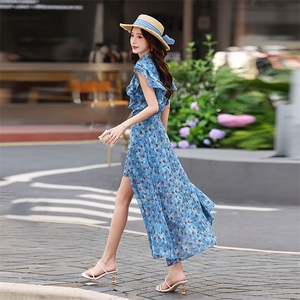 两件套女2025夏季新款时尚气质单排扣中长款雪纺套装连衣裙图片