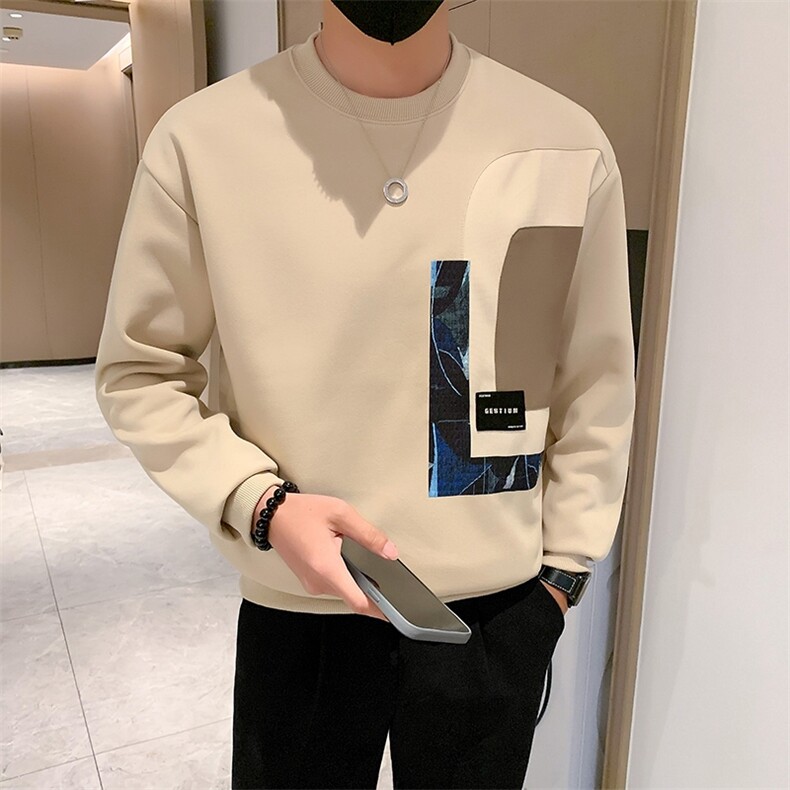 秋季新款痞帅撞色卫衣男潮牌拼接宽松圆领长袖打底衫上衣WY02-P55,男装卫衣,电商D323（原B261）
