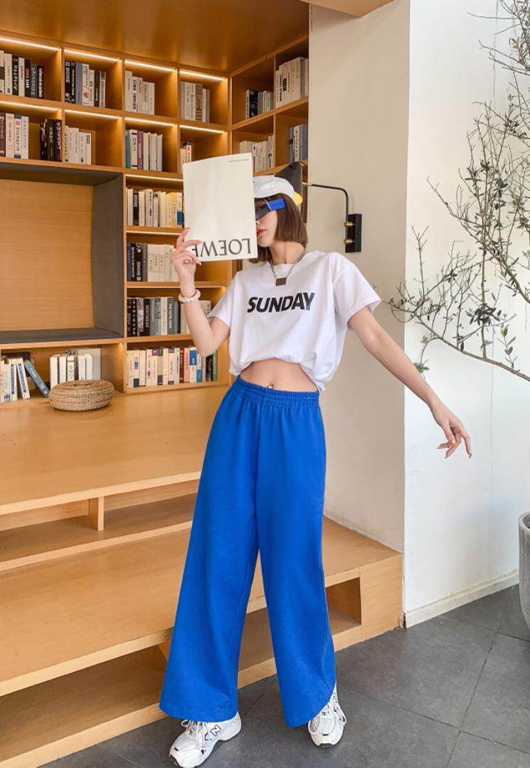 初夏新款纯色多彩阔腿卫裤，女装休闲裤，Dalnim