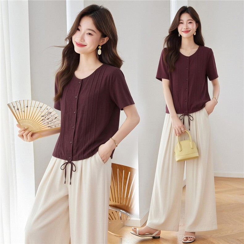 夏季新款阔腿裤套装女2026时尚气质优雅风两件套宽松，女装套装/套裙，依万里