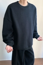 肌理感提花卫衣男款春秋季2025新款美式复古慵懒风宽松圆领上衣服，男装卫衣，电商A022