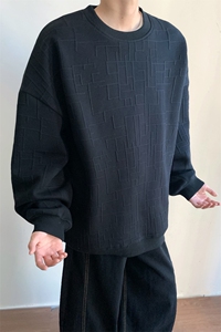 肌理感提花卫衣男款春秋季2025新款美式复古慵懒风宽松圆领上衣服图片