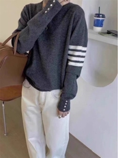 时尚百搭女士圆领羊毛衫简约条纹设计柔软舒适保暖显瘦，女装羊毛衫，千御纺羊绒