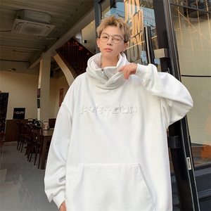凹凸印花冬季潮流宽松加绒保暖打底衫双面奥粒绒卫衣男-WY-37-P70图片