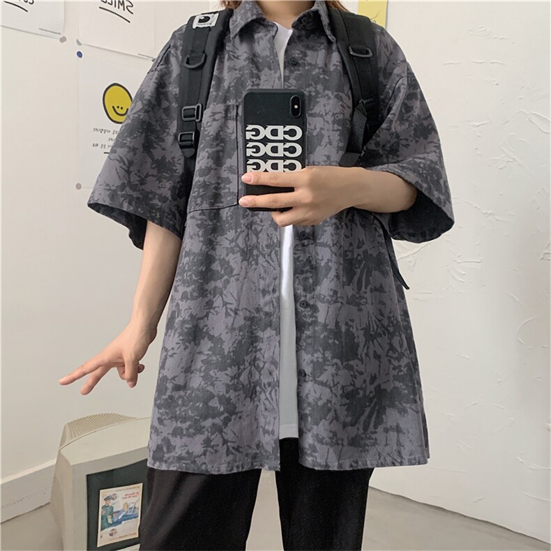 夏季扎染衬衫男短袖韩版宽松ins港风情侣半袖五分袖衬衣CS106-p30图片