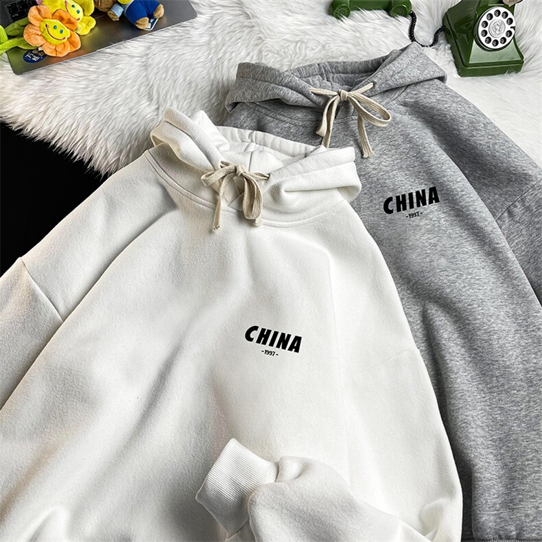 WY2248-P35加绒款-P40纯棉连帽卫衣男大码运动帽衫宽松薄,男装卫衣,电商A040