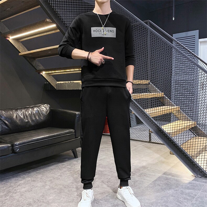 男士2021春秋卫衣休闲圆领潮流潮牌运动套装一套搭配帅气S805-P35图片
