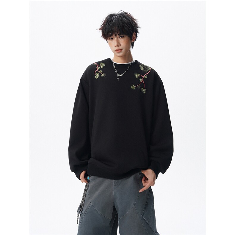 8XL-M新中式圆领卫衣宽松大码风刺绣无帽上衣重磅外套WY5118P55,女装短外套,电商B238