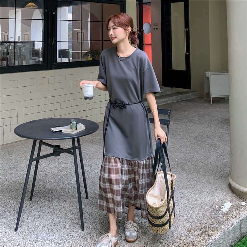 夏季针织拼接连衣裙女宽松大码,女装连衣裙,浙宝069