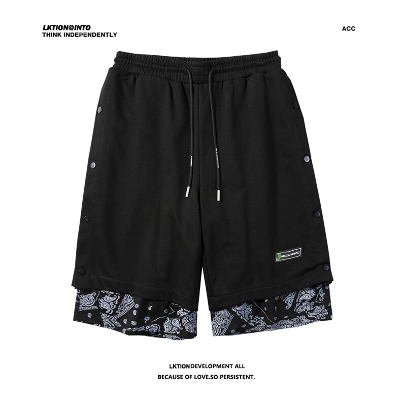 腰果花排扣裤子高街ins潮流帅气假两件五分裤男夏季薄DK6053-p28,男装休闲裤,星座1008