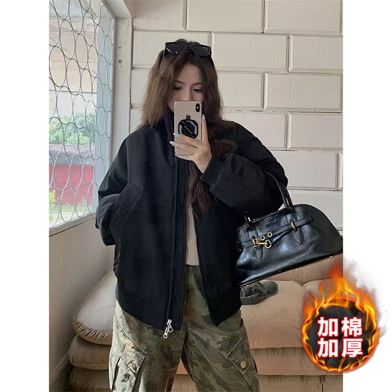 美式bomber飞行棉服外套男女款冬季加厚保暖棉衣宽松短款立领夹克,男装夹克,电商A001
