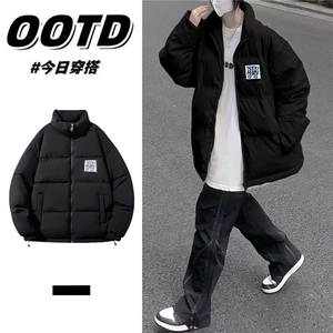 1506-1/M6661魔术贴二创/P69冬季男士黑色立领棉服 情侣面包外套图片