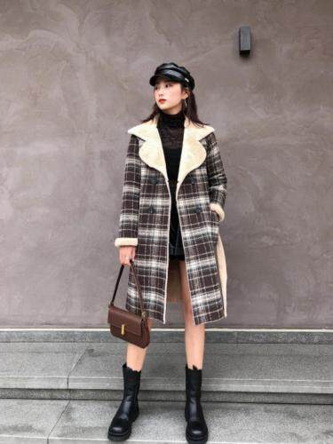 冬季新款皮毛一体外套打底连衣裙，女装连衣裙，紫锦百艳