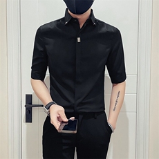韩版高级感七分袖衬衫搭配套装夏季薄款男士衬衫冰丝修身雅痞衬衣，男装休闲套装，星座218-1（原230）