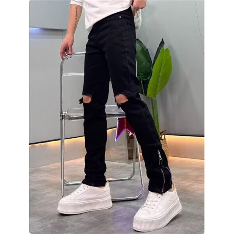 黑色牛仔裤男破洞夏季新款弹力修身小脚百搭时尚休闲裤子N7215,男装牛仔裤,星座1116A（原606A-3）