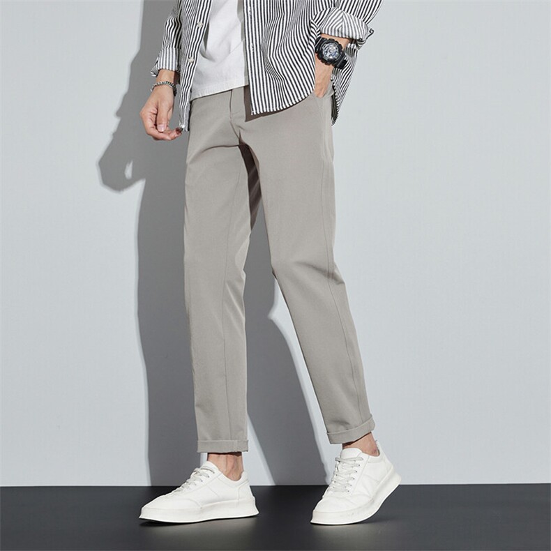 卡其色薄款男士高端西裤宽松直筒2026新款商务通勤冰丝长裤子潮，男装西裤，星座914