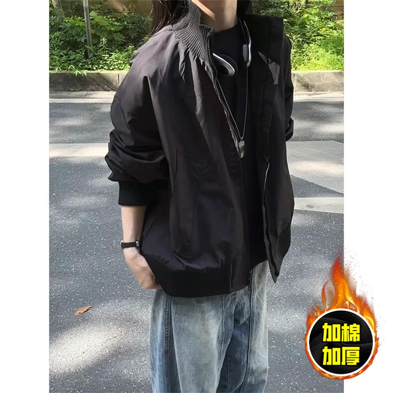 现货冬季美拉德立领飞行夹克廓形高街棒球服加棉加厚棉衣外套,男装夹克,电商A486-1