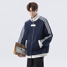 抖音得物品质秋冬美式高街重磅结构拼接织带翻领卫衣夹克外套W113，男装夹克，电商A486-1