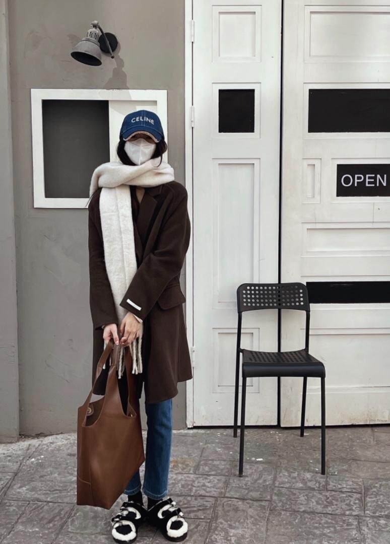 秋冬新款韩版翻领四粒扣中长款羊绒大衣，其它，HJ