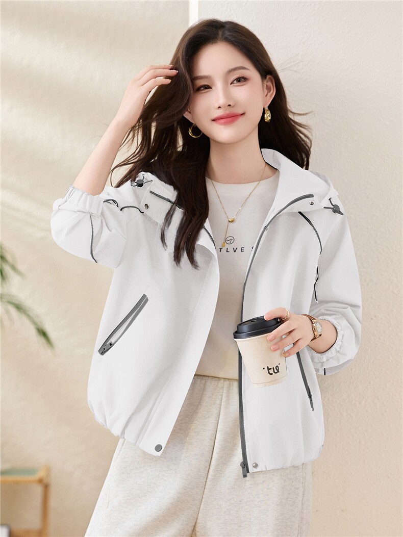 现货大货已出！！2025秋季女装新款拼色连帽外套百搭时尚夹克,女装短外套,以桐