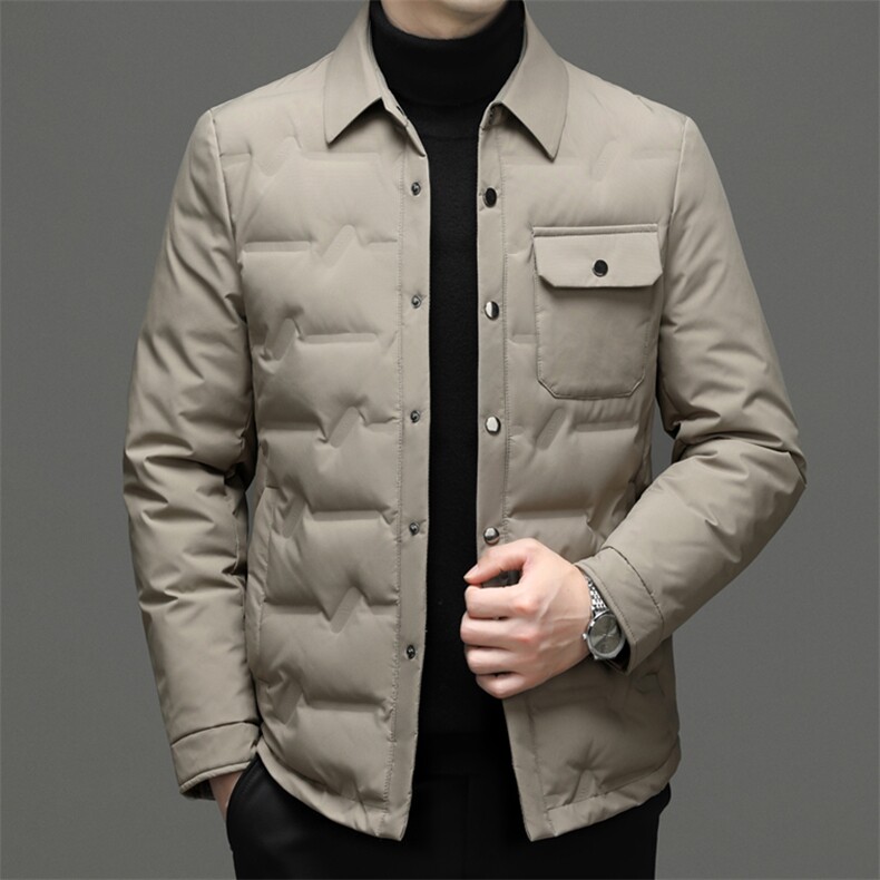 冬季加厚羽绒服男士中年爸爸装商务休闲上衣翻领白鸭绒保暖外套，男装羽绒服，电商B212（原钱塘6029）