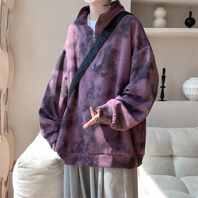 现货WY10083-特P45控88新款面料扎染高品质宽松立领卫衣,男装卫衣,电商A059