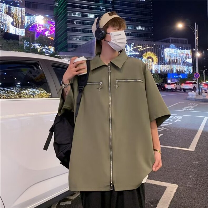 夏季新款衬衫潮流慵懒男方领拉链衬衫C799P40,男装衬衫,星座1116-2