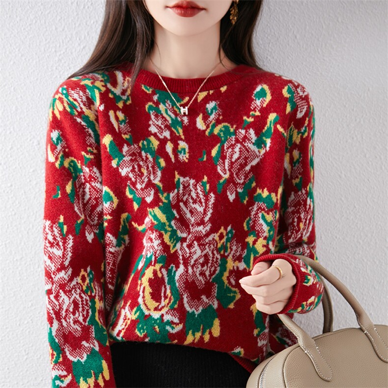时尚显瘦羊毛花色毛衣秋冬必备潮流单品，女装羊毛衫，狄美羊绒