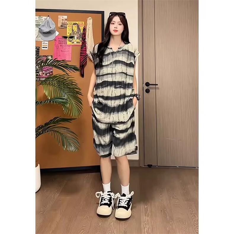 小个子显高穿搭套装男女款扎染美式复古运动休闲无袖背心短裤整套,男装休闲套装,星座506A