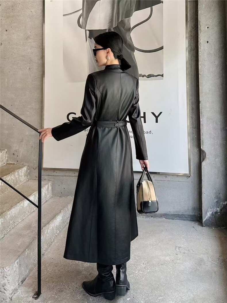 过膝绵羊皮风衣收腰皮大衣显瘦外套真皮皮衣女,女装双面呢大衣,泰合衣坊