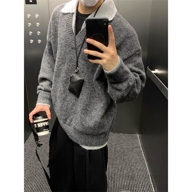 北极绒质量高质量重磅假两件宽松百搭针织衫毛衣MY081-P70,男装针织衫/毛衣,星座313A(原308A-2)