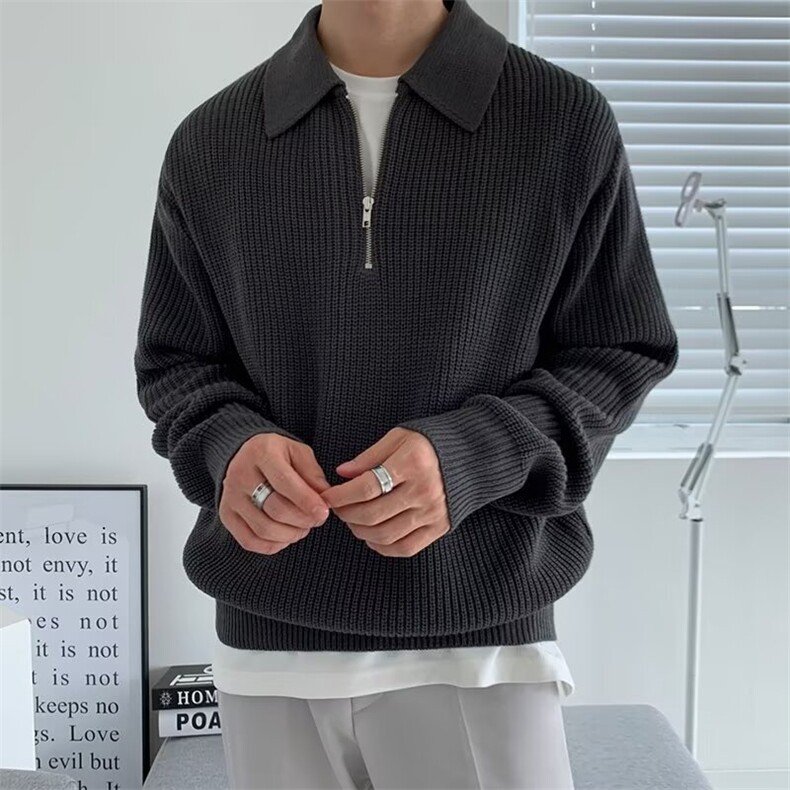 M27-P47美式复古半拉链针织衫男宽松落肩长袖毛衣cityboy线衣,男装T恤,电商B323A