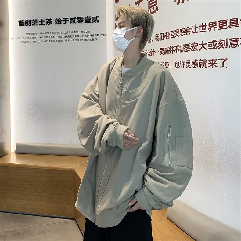 解构设计感飞行员夹克vintage美式棒球领外套男痞帅上衣QJ84-P65,男装夹克,星座1008