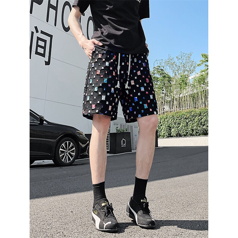 DK162-P32花白短裤男女夏季新款休闲冰丝沙滩中裤宽松百搭五分裤图片