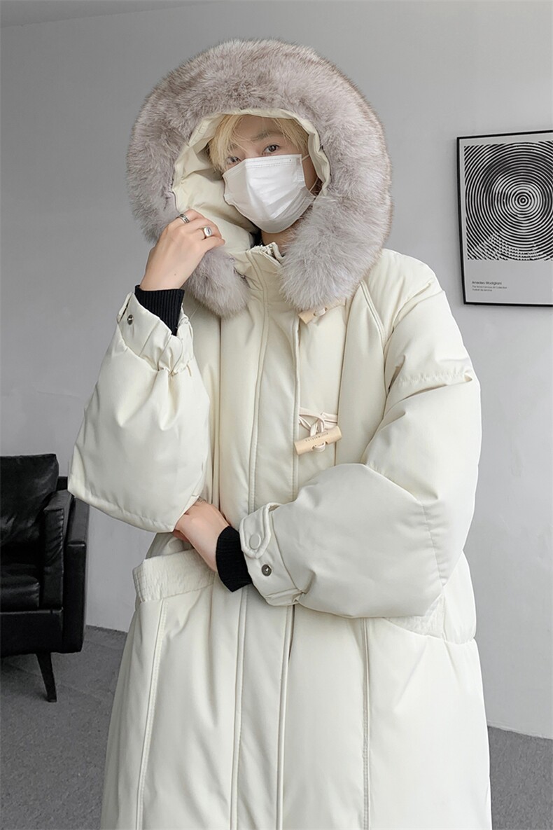 8XL-M90白鸭绒大毛领羽绒服男中长款过膝设计感牛角扣YRFC05P398,男装羽绒服,电商D206-1