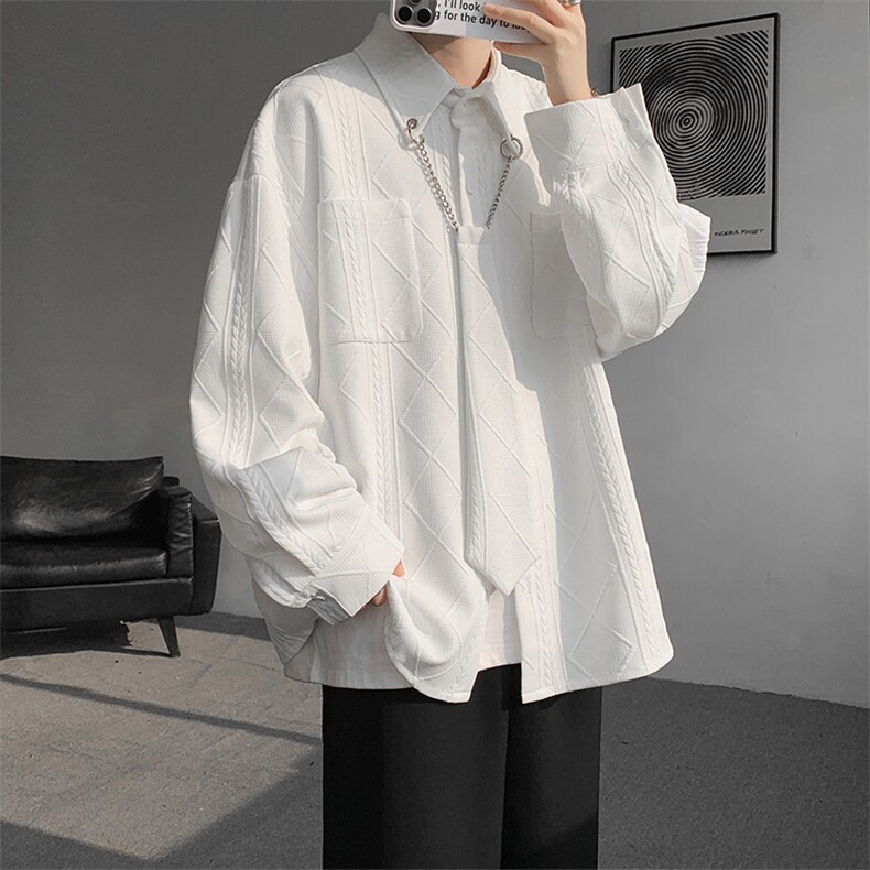 现货CS1117-特P42小众肌理感设计感大码衬衫男（含领带可拆卸）,男装衬衫,电商A059