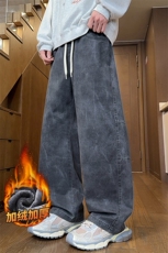 纯棉工装裤男秋冬宽松直筒加绒加厚弯刀休闲裤Z2588-P55/加绒P65，男装工装外套，星座509