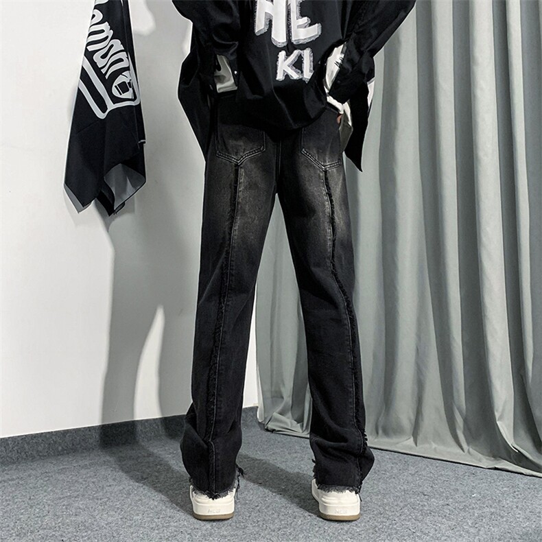 B221美式ins高街小众情侣款毛边直筒牛仔裤LK23013-P60控78,男装牛仔裤,电商B221