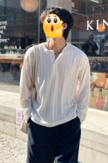 (网图慎用）条纹老钱风肌理感亨利领大码T恤男T24511-特P35控68，男装T恤，电商A001-1