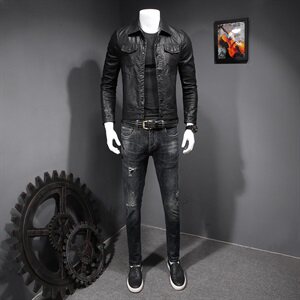 6991 2023新款男士皮外套 机车PU水洗皮夹克 P220（M-6XL)图片