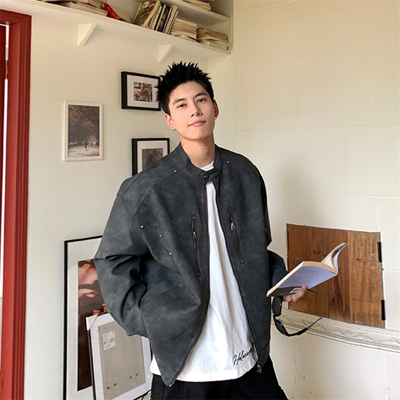 美式复古棕色麂皮绒皮衣外套男短款设计感小众夹克潮JK854-P78,男装皮衣,星座1001-1
