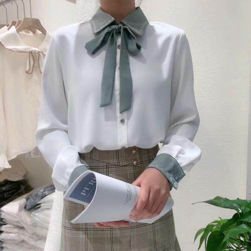 拼色绣花气质风衬衫，女装衬衫，麦筱萌