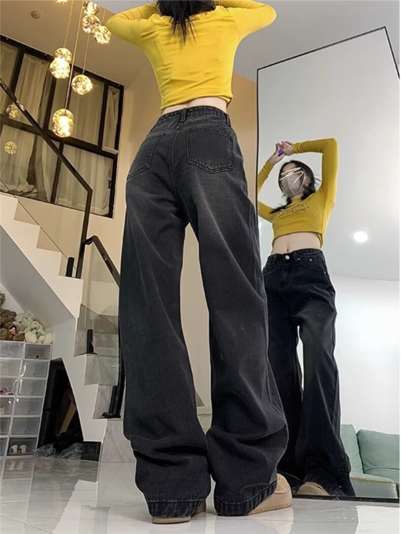 直筒牛仔裤女新款高腰显瘦大码拖地复古阔腿裤子NF55-p40加绒48,女装牛仔裤,星座1008