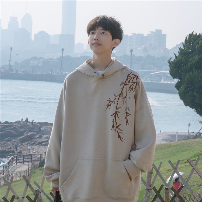 抖音品质秋季新款新中式竹叶印花麂皮绒卫衣wljp262-特45控79图片