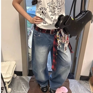 【有货】DBK3061-特批58美式复古红色格子小标刺绣口袋弯刀牛仔裤图片