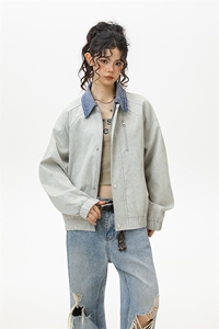 311B-1-25065-P83控165 潮牌牛仔领夹克复古飞行夹克宽松休闲上衣图片