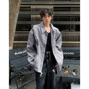 新款男生美式复古褶皱设计感夹克外套宽松休闲外套图片